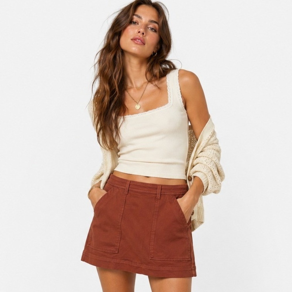 Tribal Jeans Audrey Pull On Denim Skort Cognac Brown Size 4 NEW